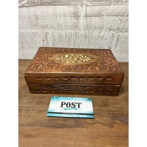 Vintage Wooden Carved Floral Trinket Box